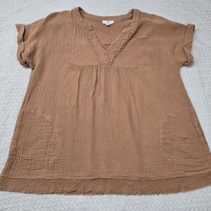 entro Anthroplogie Cotton Gauzy Oversize Lagenlook Top Size Small Pockets Boxy